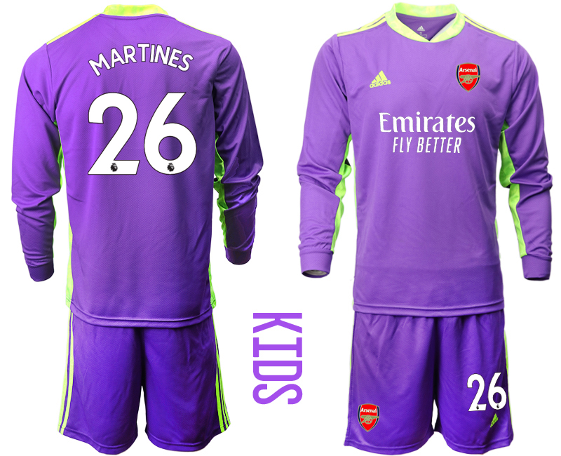 Youth 2020-2021 club Arsenal purple long sleeved Goalkeeper #26 Soccer Jerseys